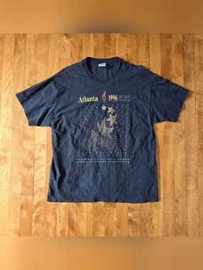 Atlanta 1996 Olympics Single Stitch Hanes T-Shirt Black Mens size XL Vintage